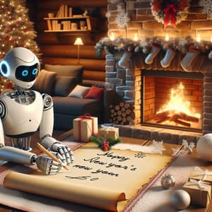 Cozy New Year's Greetings with AI Technology | Festive & Futuristic Decor