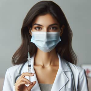 Hispanic Woman Doctor with Syringe | Medical Professional
