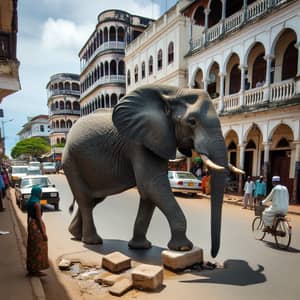 African Elephant Roaming the Streets of Dar es Salaam