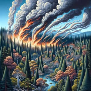 Forest Fire in Serene Landscape - Nature's Power