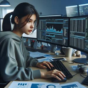 Kazakh Data Analyst Girl: Deep in Data Analysis