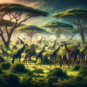 Majestic Giraffes Feeding on Green Canopy - Wildlife Photography