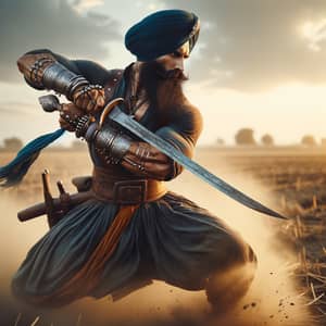 Valiant Sikh Warrior in Traditional Attire - Epic Battle Scene