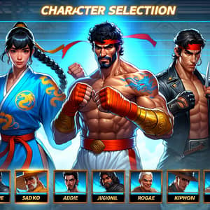 3 Unique Characters | Fighting Game Character Selection Screen
