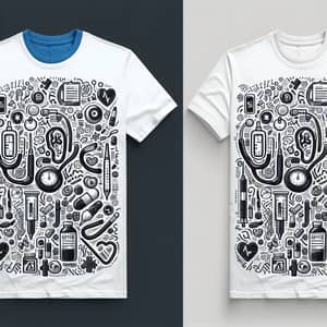 Medical Tools Doodle Design T-Shirt - Names, Numbers, White & Dark Blue