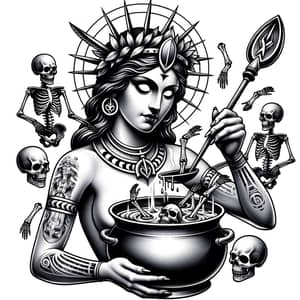 Goddess Tattoo: Unique Art with Skeleton Pot & Harley Davidson Necklace