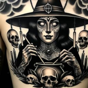 Captivating Witch Tattoo: South Asian Descent