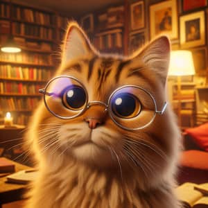 Furry Orange Tabby Cat with Spectacles | Literary Enthusiast's Home