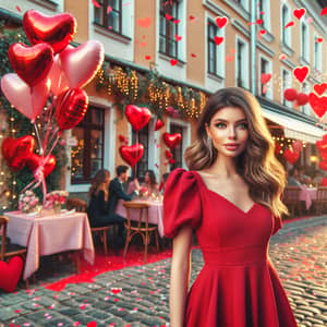 Chic Red Dress Amid Romantic Valentine's Day Decorations