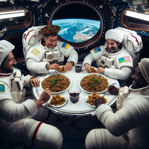 Astronauts Enjoying Traditional Uzbek Plov on International Space Station