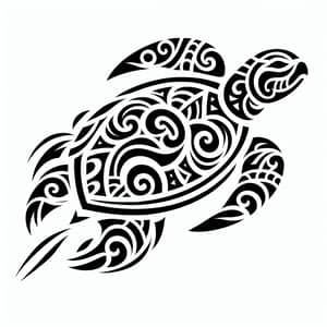 Polynesian Turtle Tattoo Design: Dynamic Black & White Aesthetic