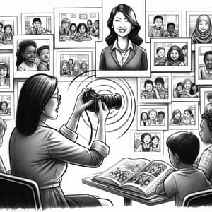 Captivating Classroom Sketch: Diverse Students Engaged in Active Learning