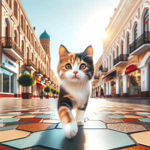 Adorable Tricolor Cat Walking in Tashkent