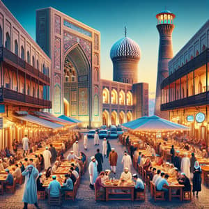 Tashkent Nightlife Scene with Hazrati Imam Mosque and Traditional Mahalla