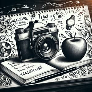 Vintage Camera on Open Book With English Teaching Passages