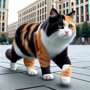 Tricolored Cat Walking in Tashkent | Realistic Photo