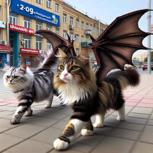 Tricolor Cat with Dragon Wings in Tashkent | Fluffy Tail Grey Cat