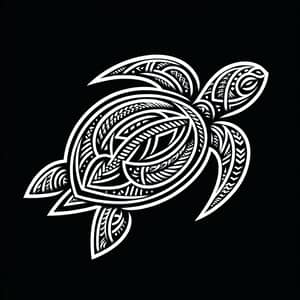 Polynesian Style Turtle Tattoo Design - Black & White