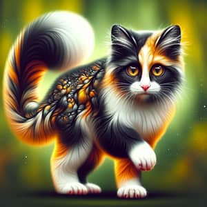 Mystical Tricolor Cat-Monkey-Fox Hybrid in Vibrant Forest