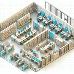 Detailed Layout of Fully Equipped Pharmacy with Specific Areas