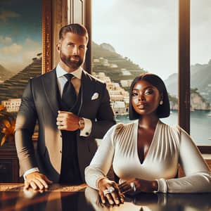 Elegant Plus-Size African American Woman & Husband in Italian Villa