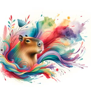 Vibrant Watercolor Capybara with Wild Flowers | Artistic Scene