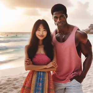 Engaging Beach Scene with South Asian Girl and Handsome Black Man