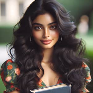 Elegant South Asian Woman in Vibrant Summer Dress | Literary Enthusiast
