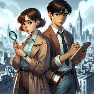 Detective Duo: Brown-Haired Girl & Olive-Skinned Boy | Mystery Adventures