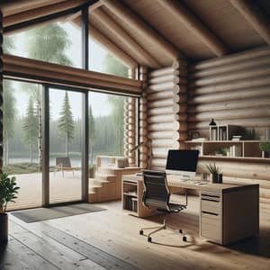 Sleek Wooden Furniture in Scandinavian Cabin Office