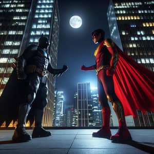 Batman vs Superman Showdown in Urban Night Scene