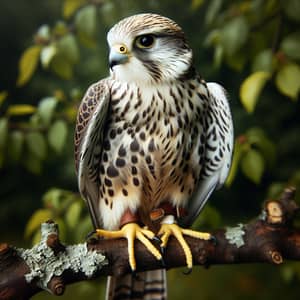 Detailed View of Saker Falcon Perched on Branch