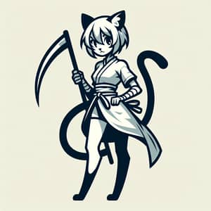 Feline-Themed Female Character with Cat-Like Paws and Scythe