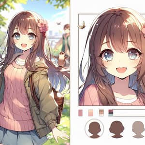 Cute Anime Girl with Joyful Expression in a Sunny Park