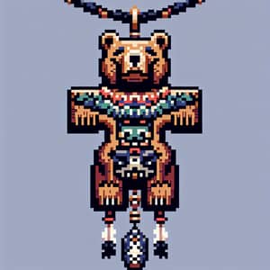 Pixel Art Bear Totem Necklace | Unique Handmade Jewelry