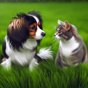 Friendly Interaction Between Kooikerhondje Dog and Cat