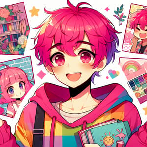 Happy Anime Character with Pink Hair | Books & Arts Lover