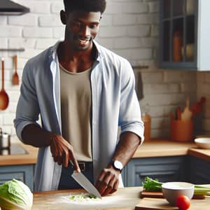 Joyful Black Man Cooking in Homely Kitchen | Evening Meal Prep