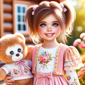 Adorable Little Girl with Teddy Bear | Bright and Playful Scene