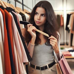 A Young Hispanic Woman Shopping for Clothes