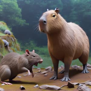 Capybara vs Rat: Unlikely Rodent Encounter in Natural Setting