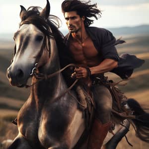 Hispanic Man Riding a Majestic Horse