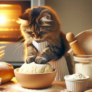 Cat Baking Loaf of Bread: Fluffy Paw Kneading Dough