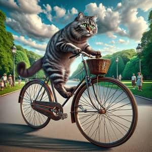 Hyperrealistic Cat Riding a Vintage Bicycle in Park