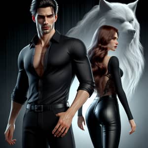 Dark Fantasy Vampire Couple and Ghostly Wolf Scene