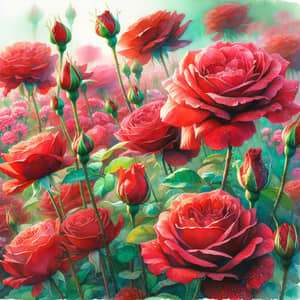 Vibrant Red Rose Watercolor Art