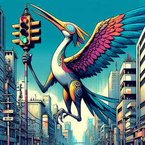 Majestic Giant Bird in Urban Fantasy Cityscape