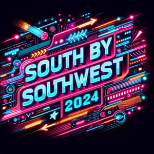 Vibrant South by Southwest 2024 Banner - Neon Lights Design