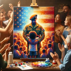 Heartwarming Acrylic Painting on Canvas | Courageous Veteran and Diverse Family