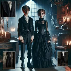 Gothic Style Boy and Girl in Chilling Setting - Dark Vampire Attire